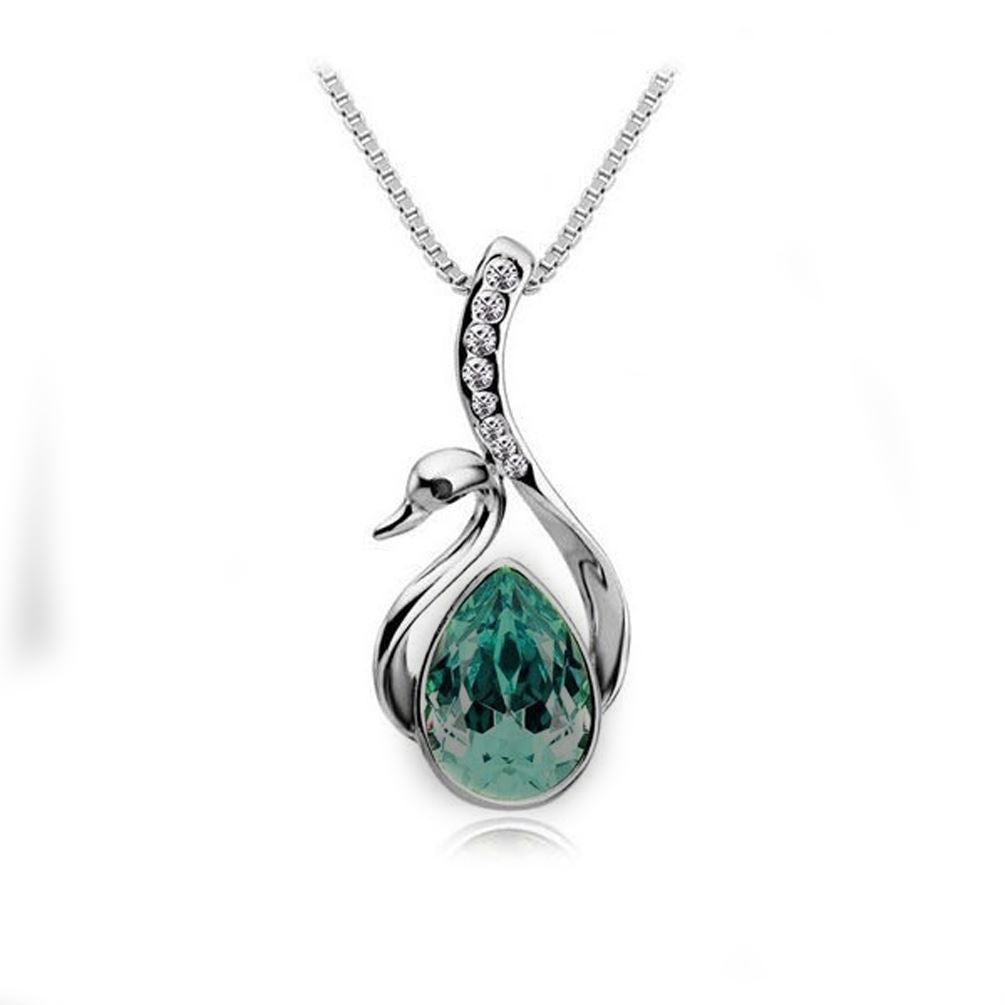 Dark Green Stone Swan Necklace Womens Jewellery from Charles William