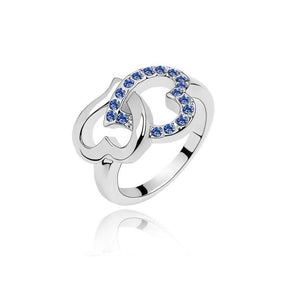 Charles William Silver Love Heart Ring with Dark Blue Stones
