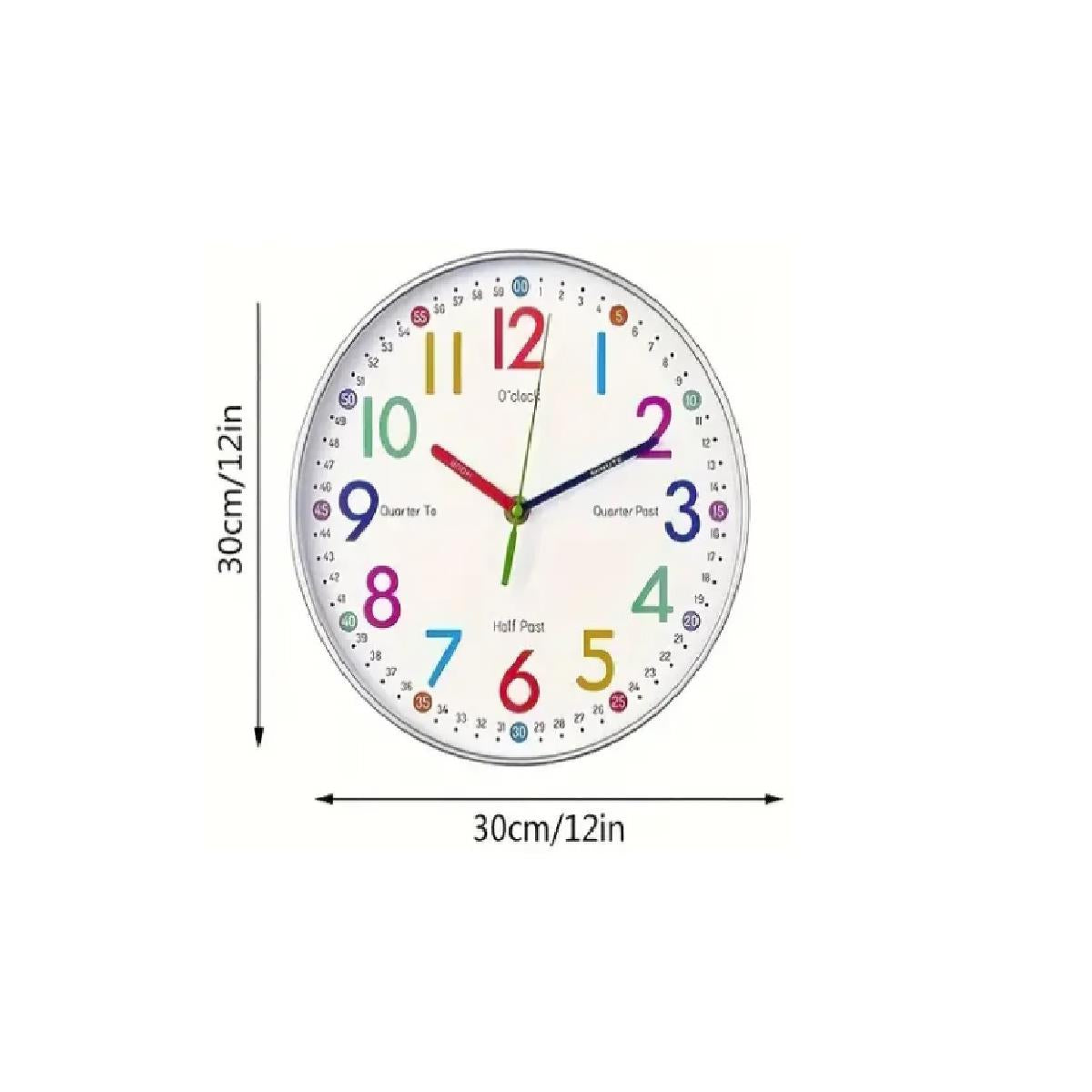 Childrens Easy Time Clock Silent Movement 30cm Face 24 Hour High Quality Movement