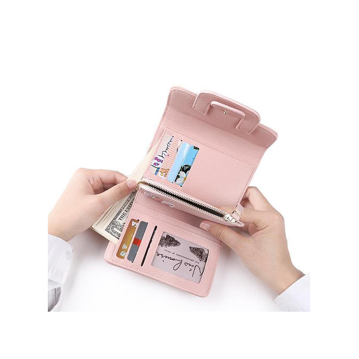 Pink Leather Purse Ladies Designer TriFold Design with Zipped Coin Pouch
