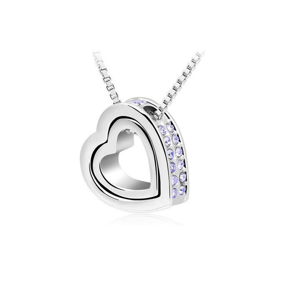 Charles William Violet Pendant Necklace Swarovski Elements Silver Heart Pendant