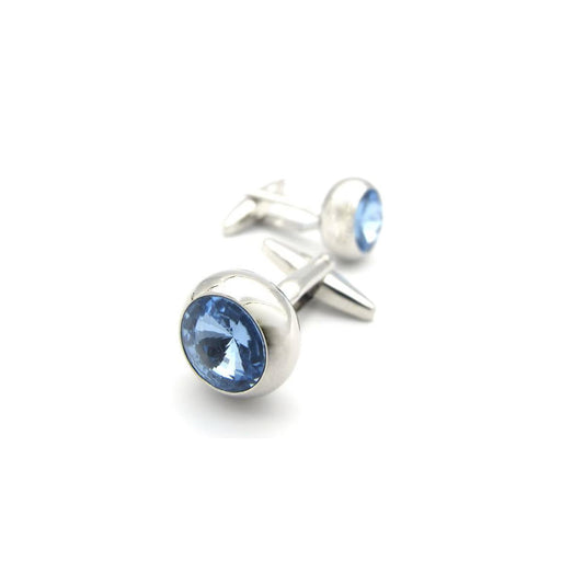 Silver Blue Cufflinks Round Shard Flash from Charles William