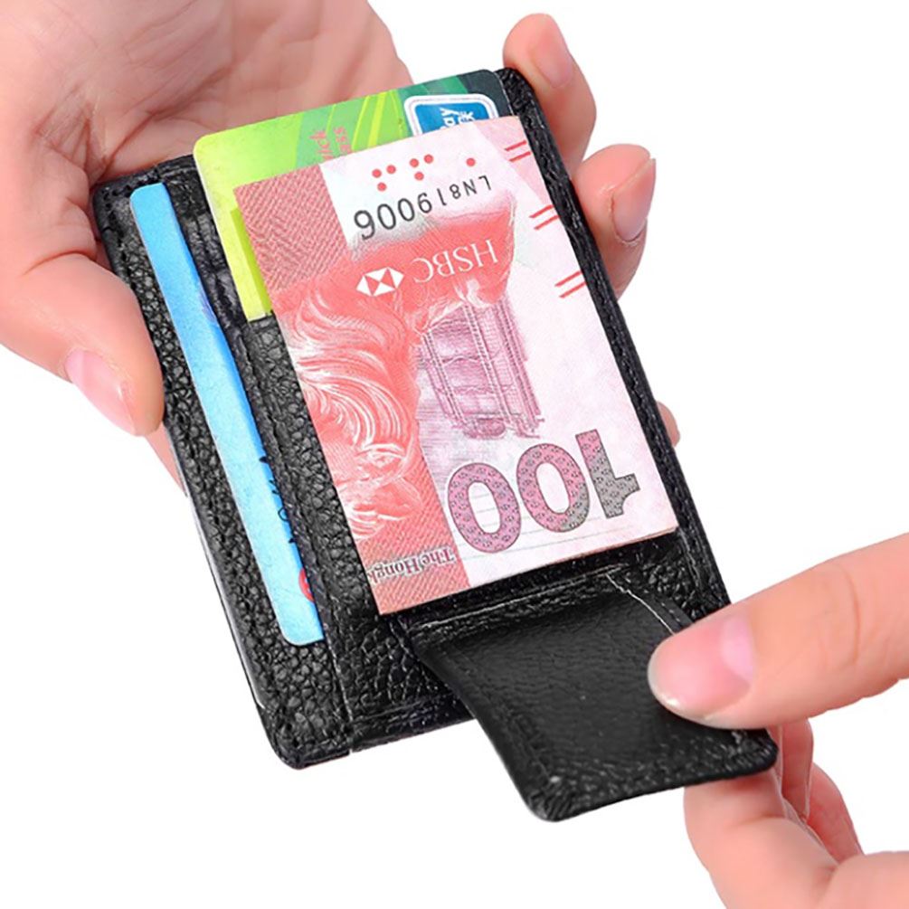 Black Genuine Real Leather Magnetic Money Clip Cash And Card ID Slim Holder UK
