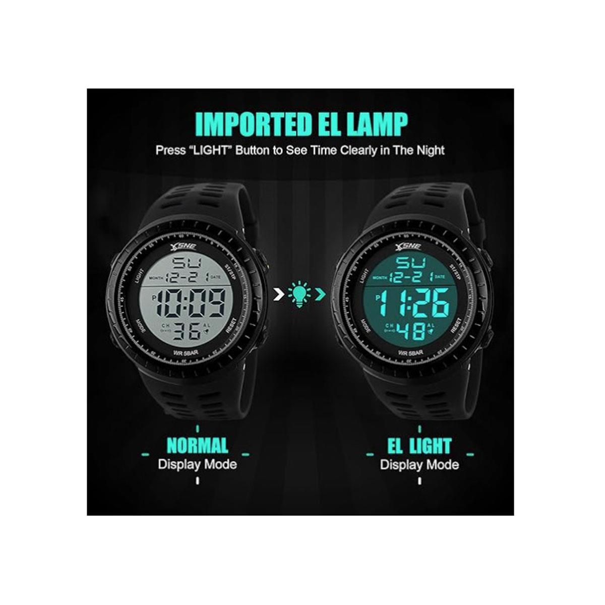 Large Clear Display Digital Watch with Day, Date, Stopwatch and Alarm