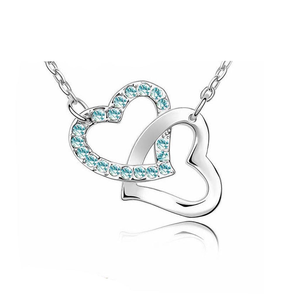 Silver Love Intertwined Heart Pendant Necklace Sky Blue Jewellery from Charles William