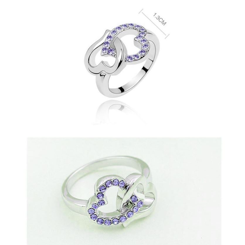 Charles William Silver Heart Ring with Purple Stones