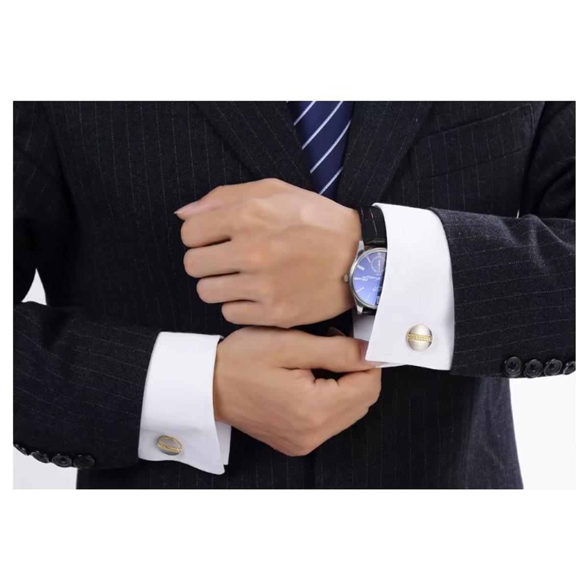 Gold and Silver Cufflinks with Ridged Elegant Design