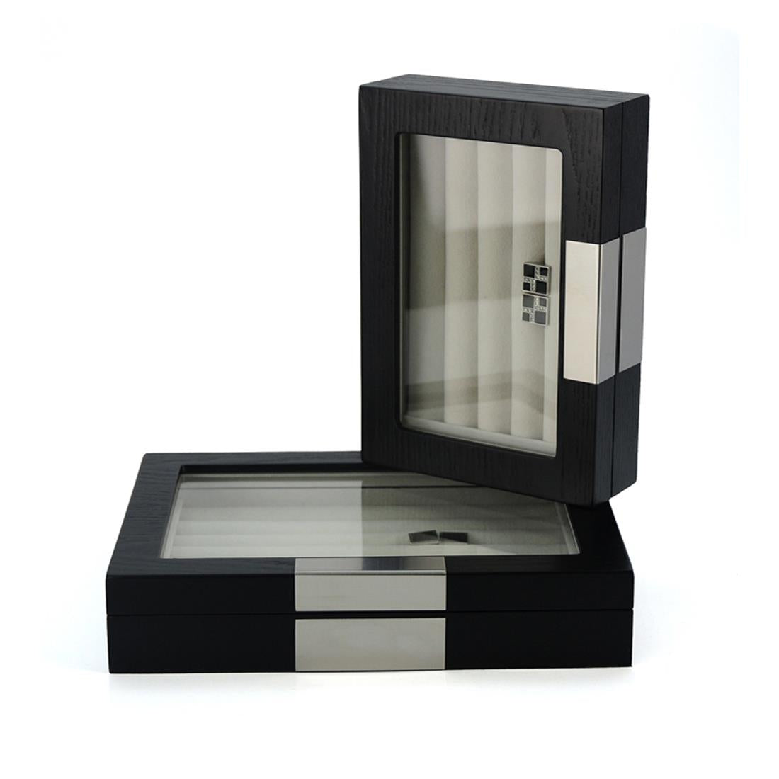 Charles William Premium Cufflink Box Safe Jewellery Storage 5 Row Glass Window Magnetic Close