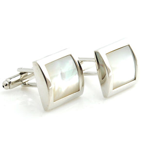 Charles William Mens Ladies Silver Tone Cufflinks With Mother Of Pearl Stone Wedding Formal Business