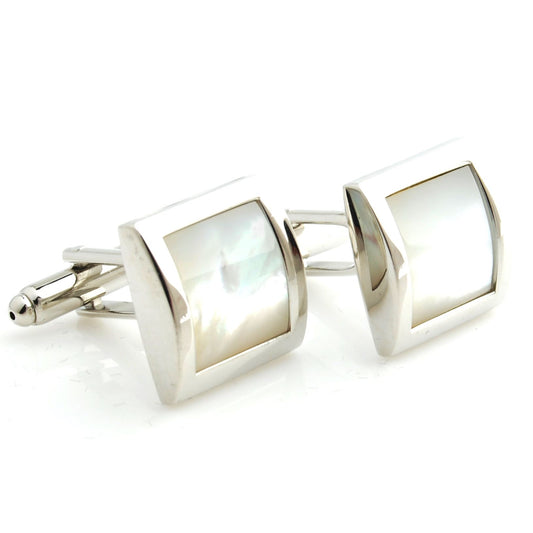 Charles William Mens Ladies Silver Tone Cufflinks With Mother Of Pearl Stone Wedding Formal Business