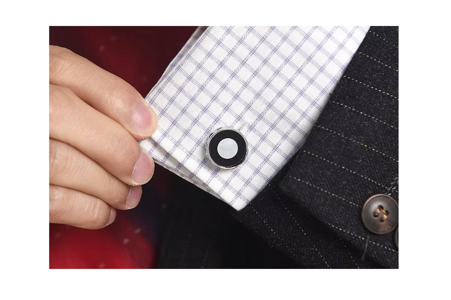 Charles William Black Cufflinks with Round Mother Pearl Circle