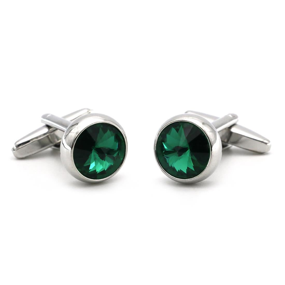 Charles William Elegant Silver Emerald Green Cufflinks