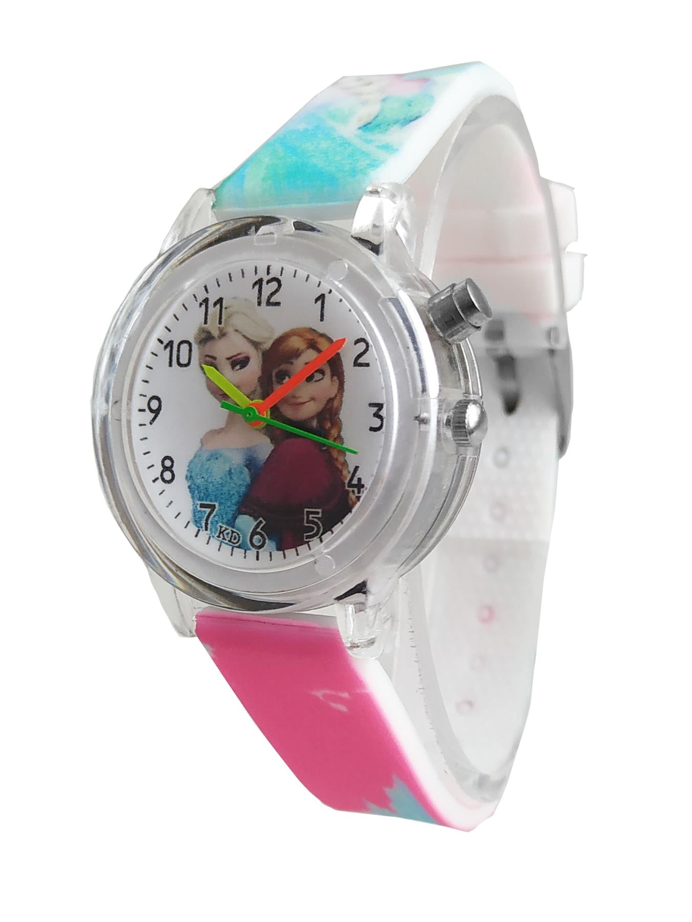 Cute Hot Pink Princess Queen Watch FLASHING LIGHTS Numbers Child Watches Easy Time