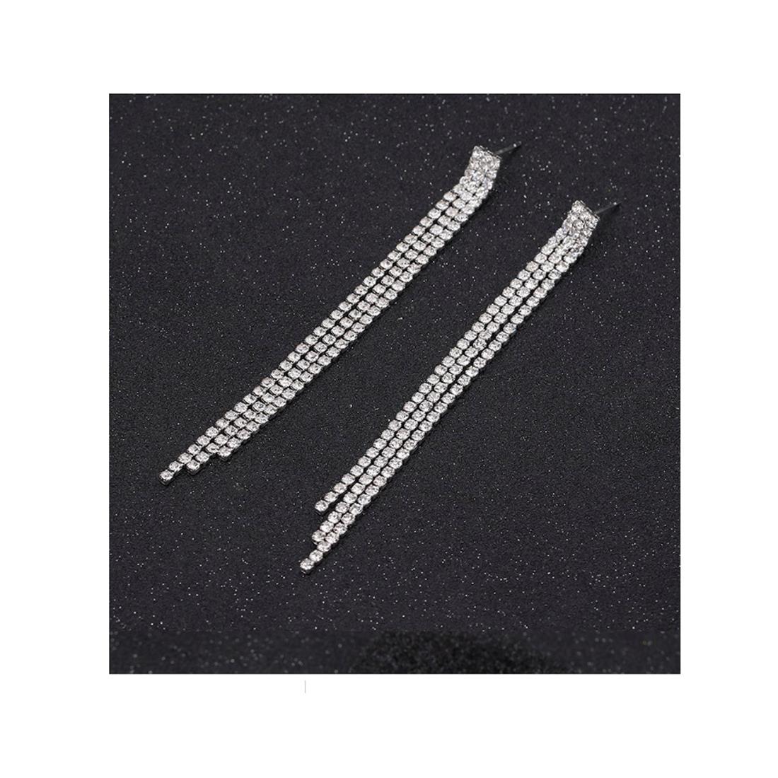 Charles William Premium Quality Long Earring Silver Cubic Zircon Stones Plated Jewellery Ear Ring