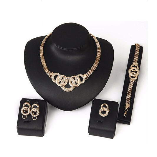 Charles William Jewellery Set Gold Tone Earrings Necklace Ring Dress