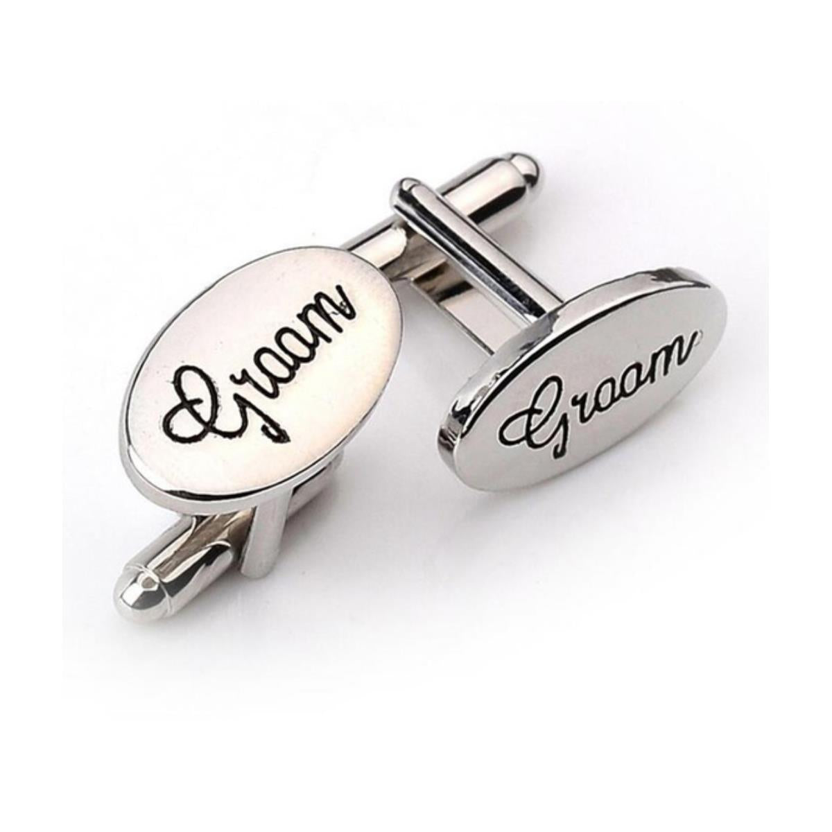 Charles William Silver Groom Cuffflinks Wedding Bride Party Friend Oval Cufflink Tuxedo Suit