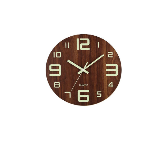 Brown Wooden Clock Silent Movement Luminous Markers