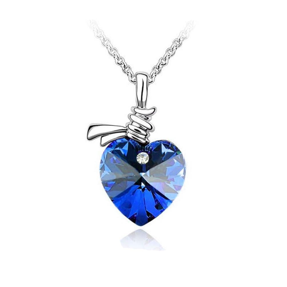 Charles William Crystal Love Heart Pendant Necklace Dark Blue Jewellery Gift