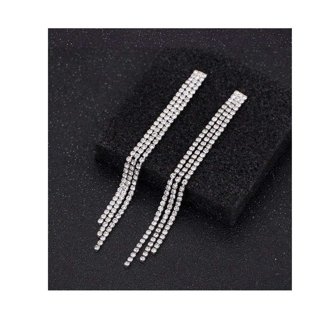 Charles William Premium Quality Long Earring Silver Cubic Zircon Stones Plated Jewellery Ear Ring