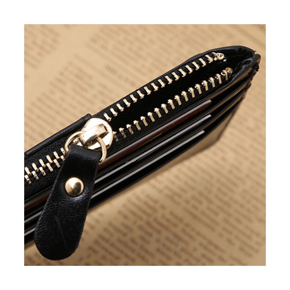 Charles William Soft Black Leather Money Clip 9 Slots with Coin Zip Pouch High Quality Stitching