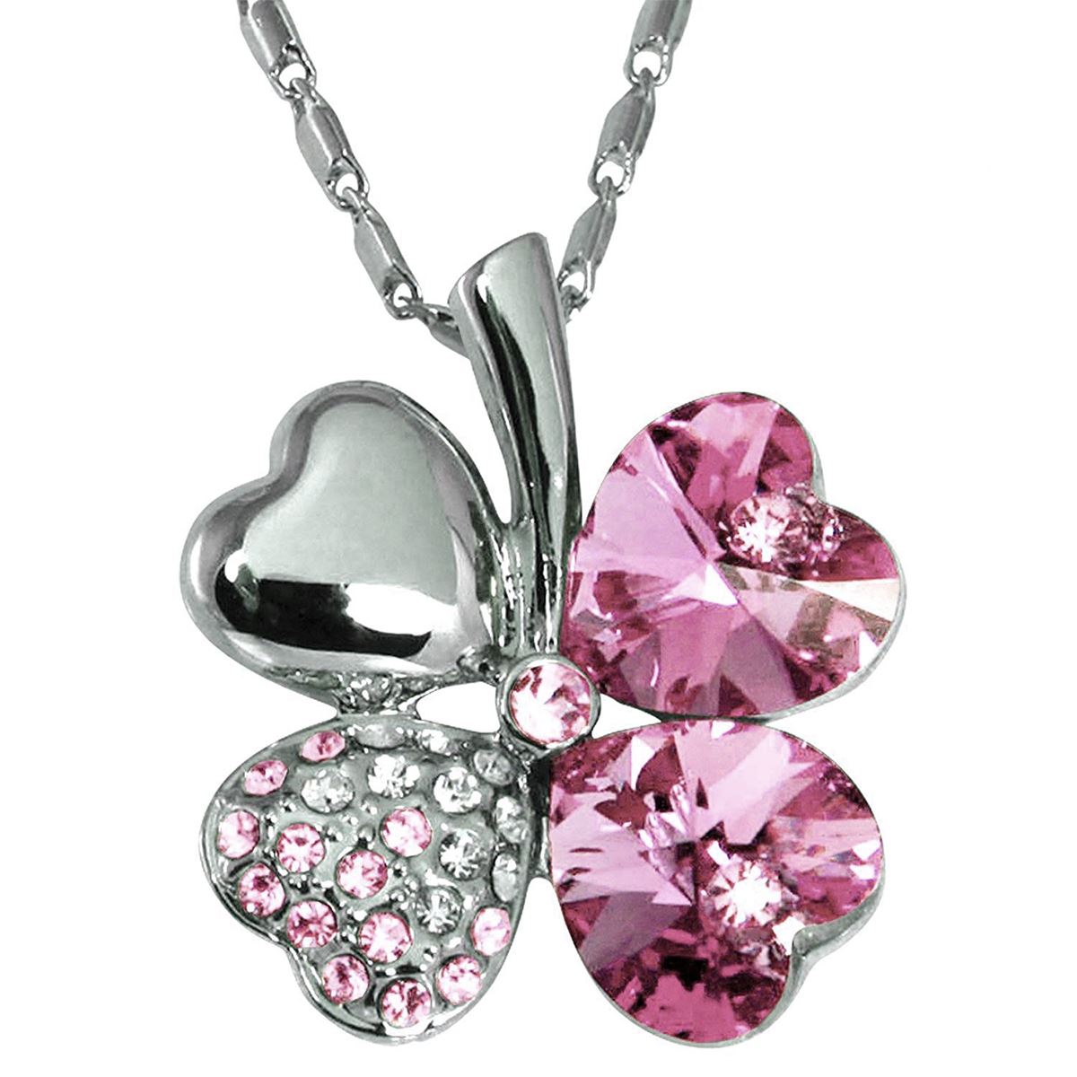 Womens Clover Flower Petal Necklace And Heart Earrings Jewellery Set