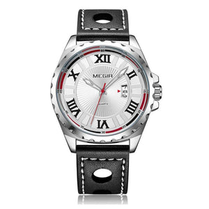 Megir Round Quartz Analogue Watch Black Silver Red Date