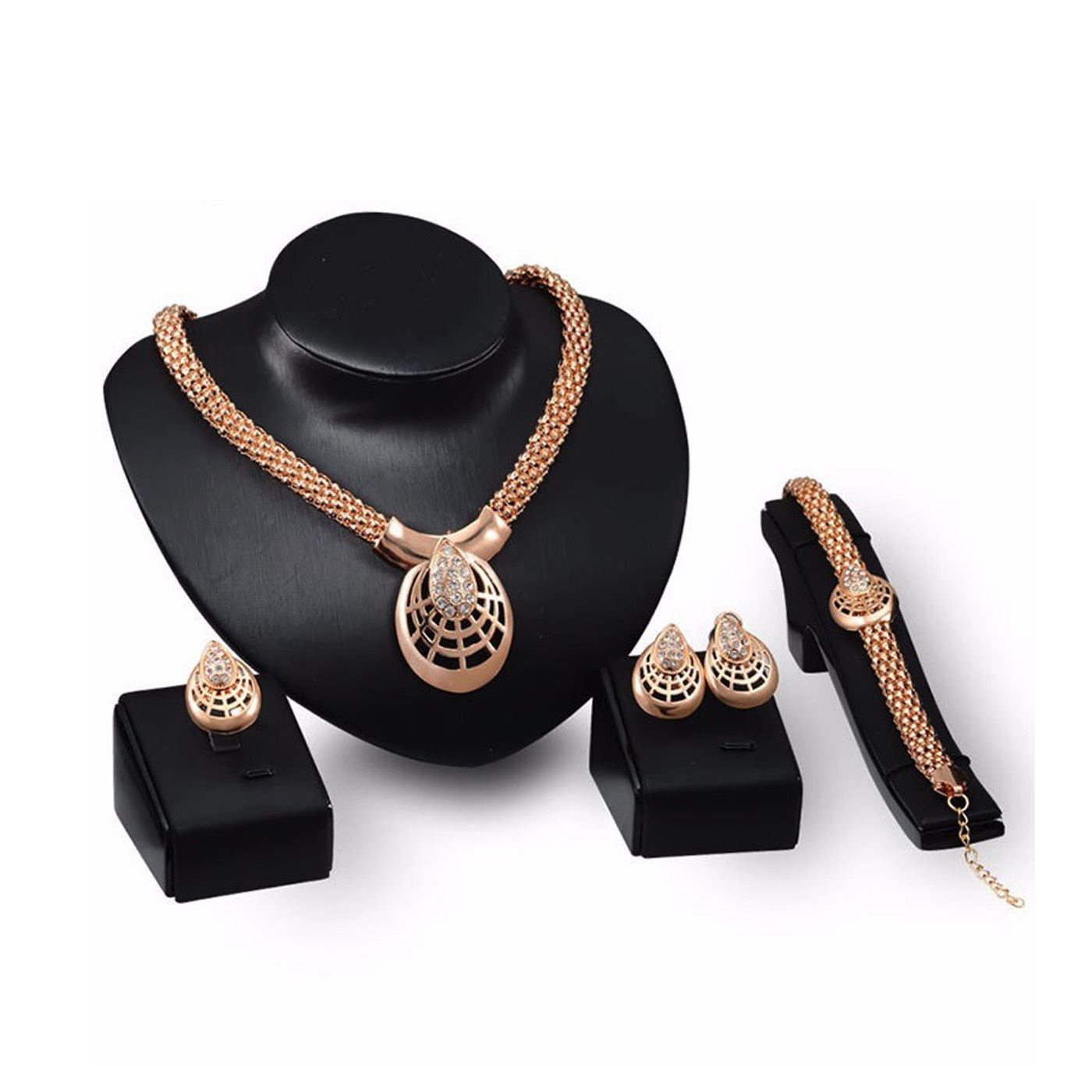 Charles William Beautiful Jewellery Set Gold Tone Earring Necklace Ring