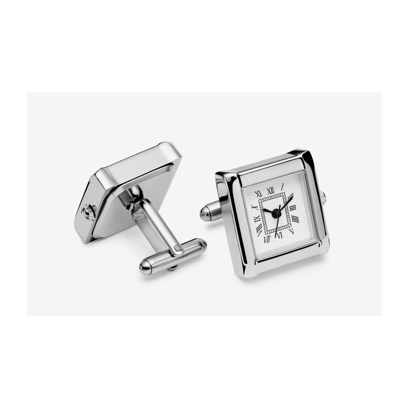 Charles William Working Silver Square Clock Watch Cufflinks