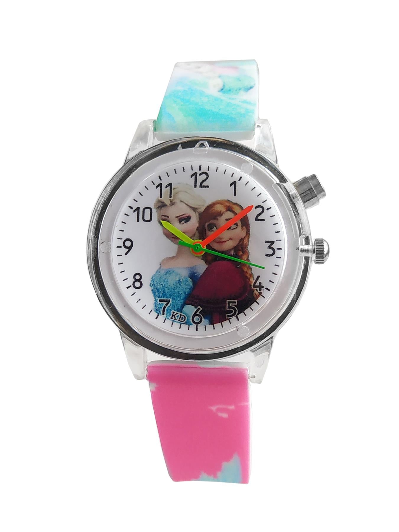 Cute Hot Pink Princess Queen Watch FLASHING LIGHTS Numbers Child Watches Easy Time