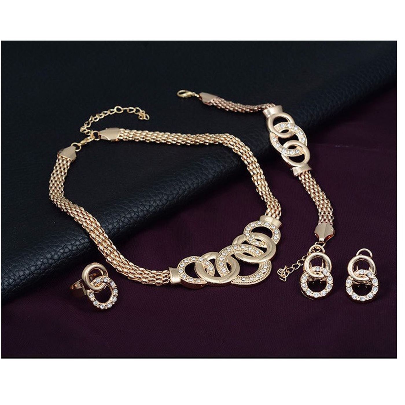 Charles William Jewellery Set Gold Tone Earrings Necklace Ring Dress