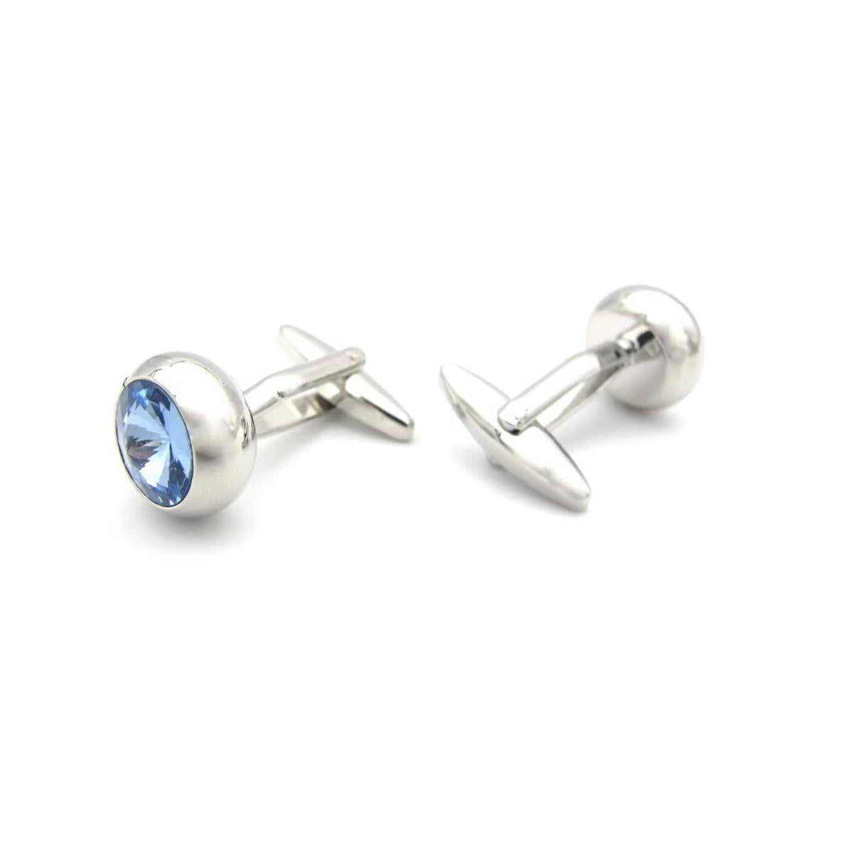 Silver Blue Cufflinks Round Shard Flash from Charles William