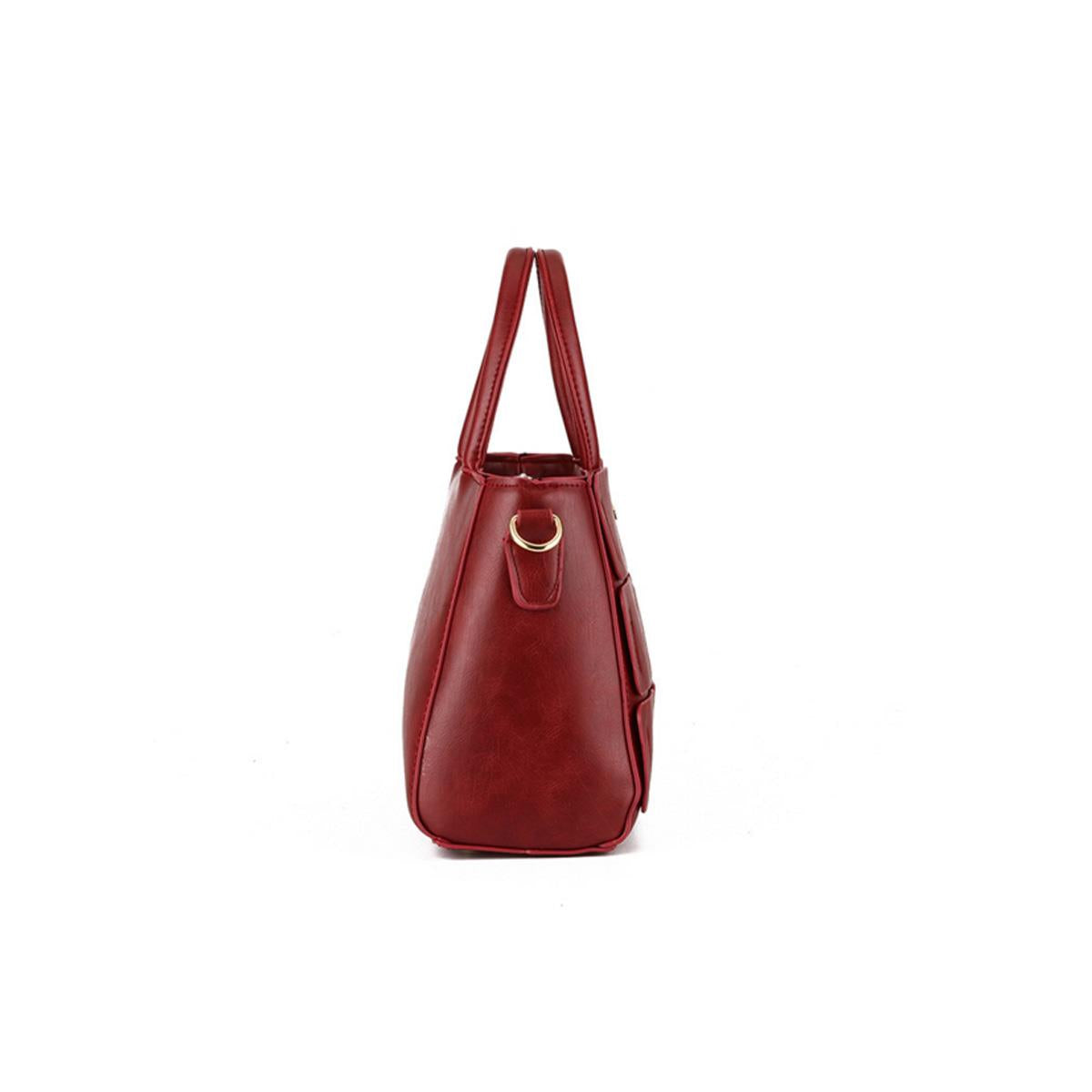 Wine Red Handbag with Handle for Shoulder Leather Bag