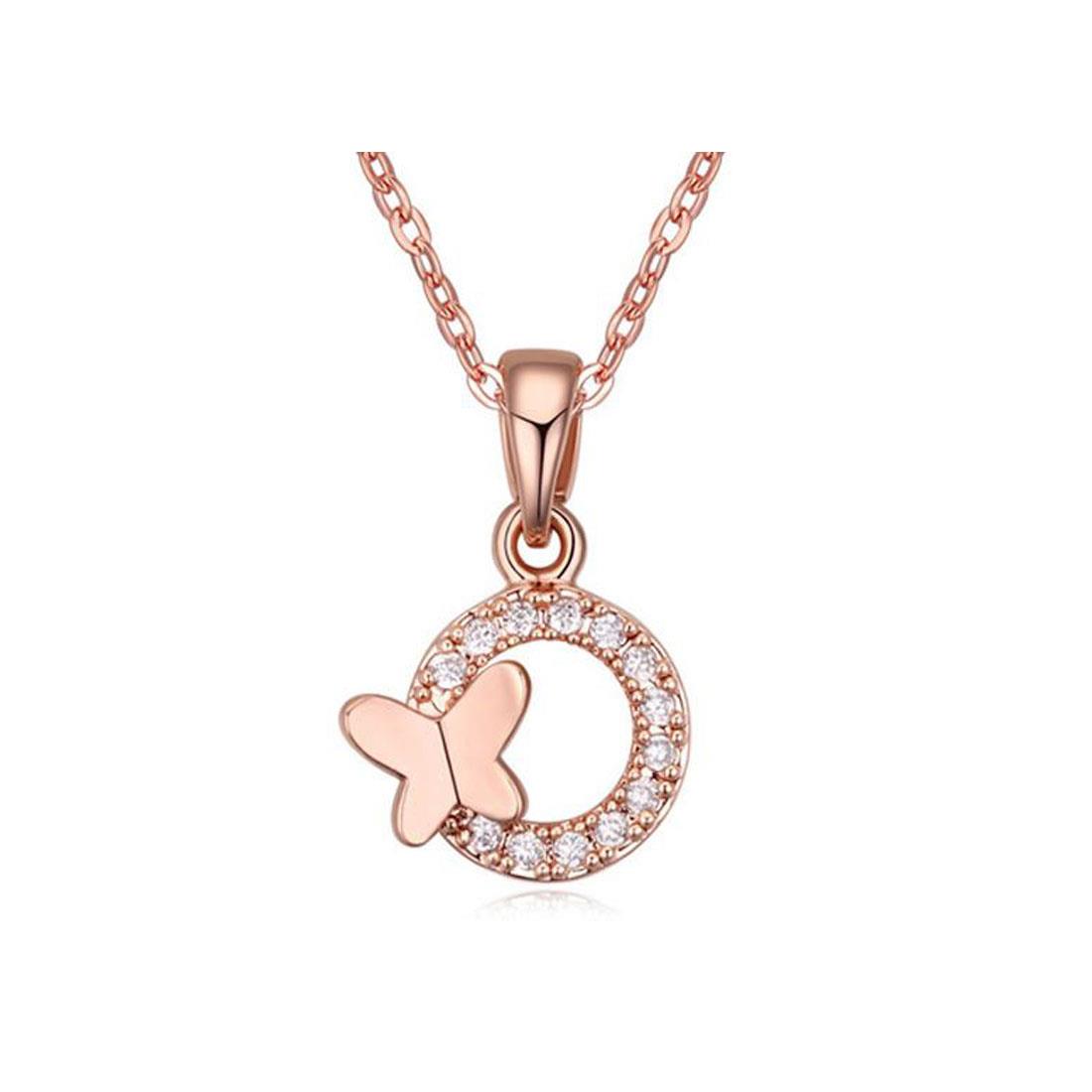 Charles William Circle Rose Gold Butterfly Feature Pendant Necklace Fashion Jewellery