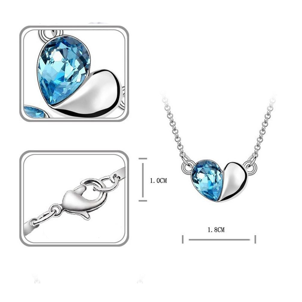 Charles William Sky Blue Designer Love Heart Crystal Silver Jewellery Necklace