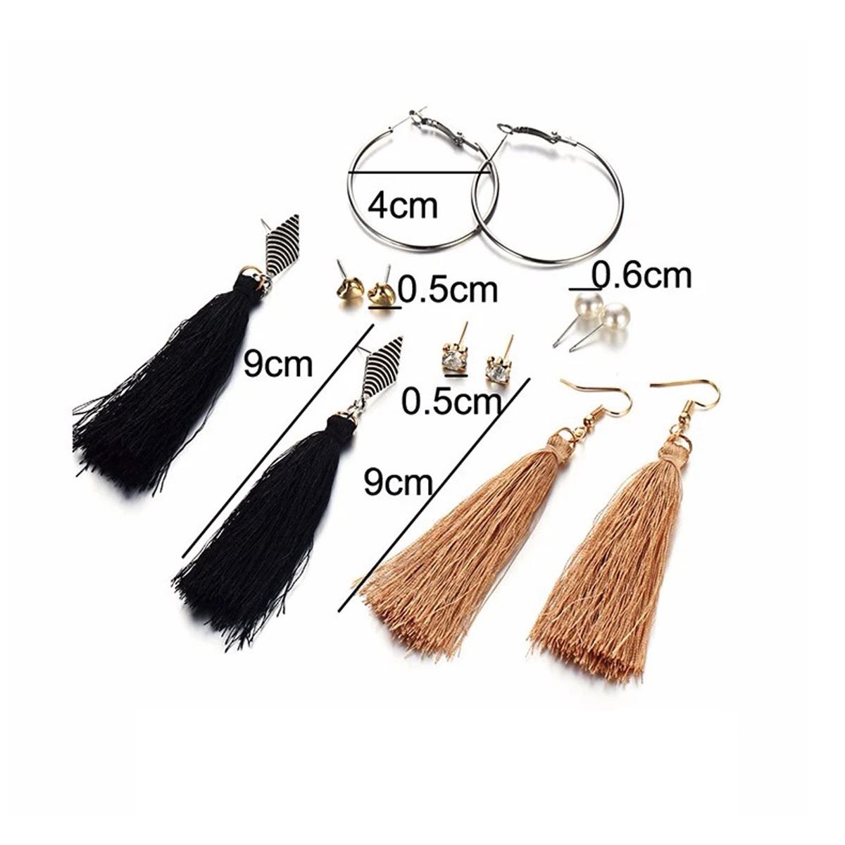 Charles William Beautiful Earring 6 Piece Set Gold Black Pearl Drop Ear ring Ladies Girls Woman Tassle