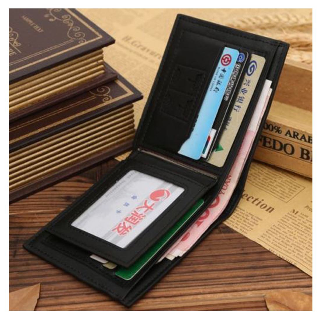 Genuine Leather Wallet Mens Black Money Purse ID Perfect Gift