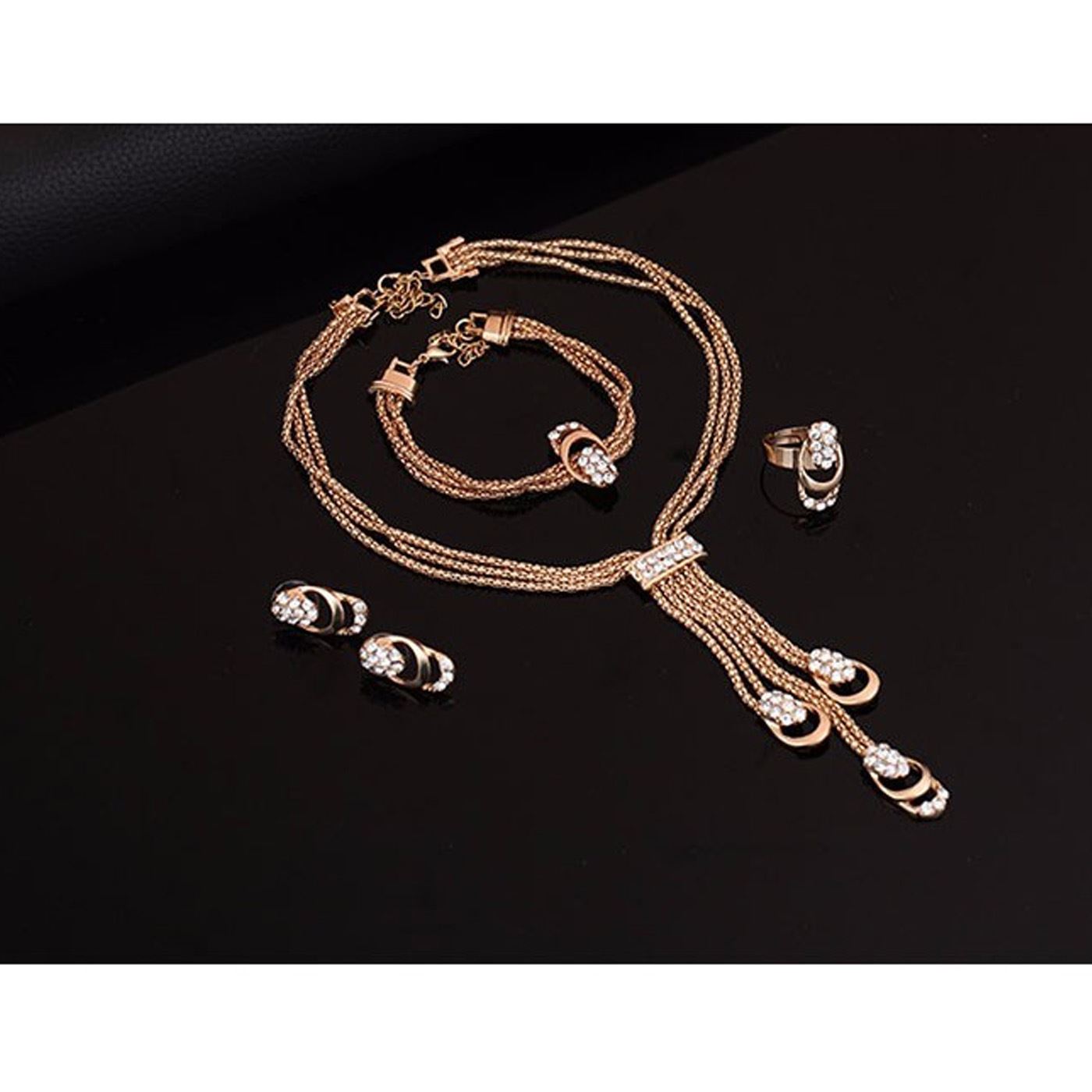 Beautiful Jewellery Set Gold Pendant Earring Necklace Ring Ladies Girls