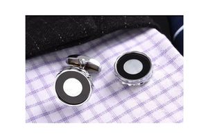 Charles William Black Cufflinks with Round Mother of Pearl Circle