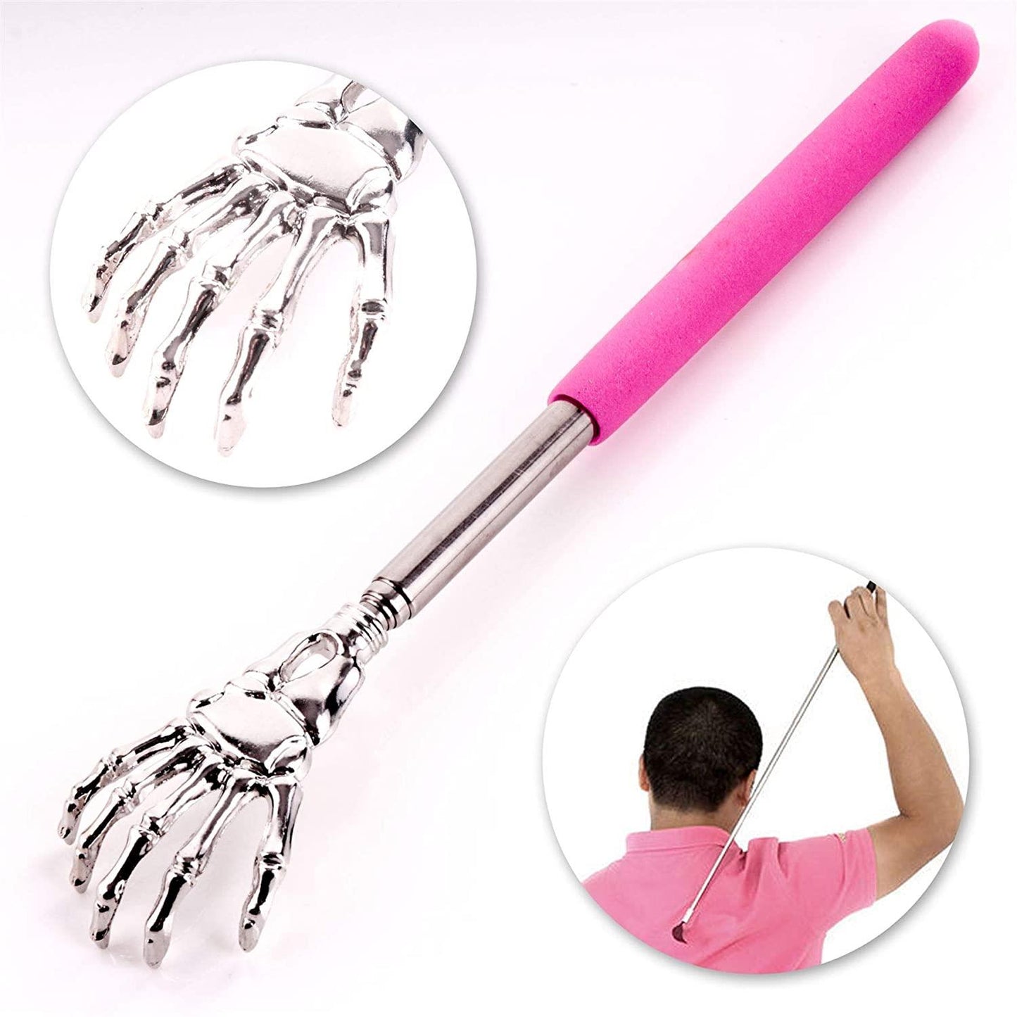 Skeleton Hand Back Scratcher with Long Reach Extendable Rubber Grip Arm