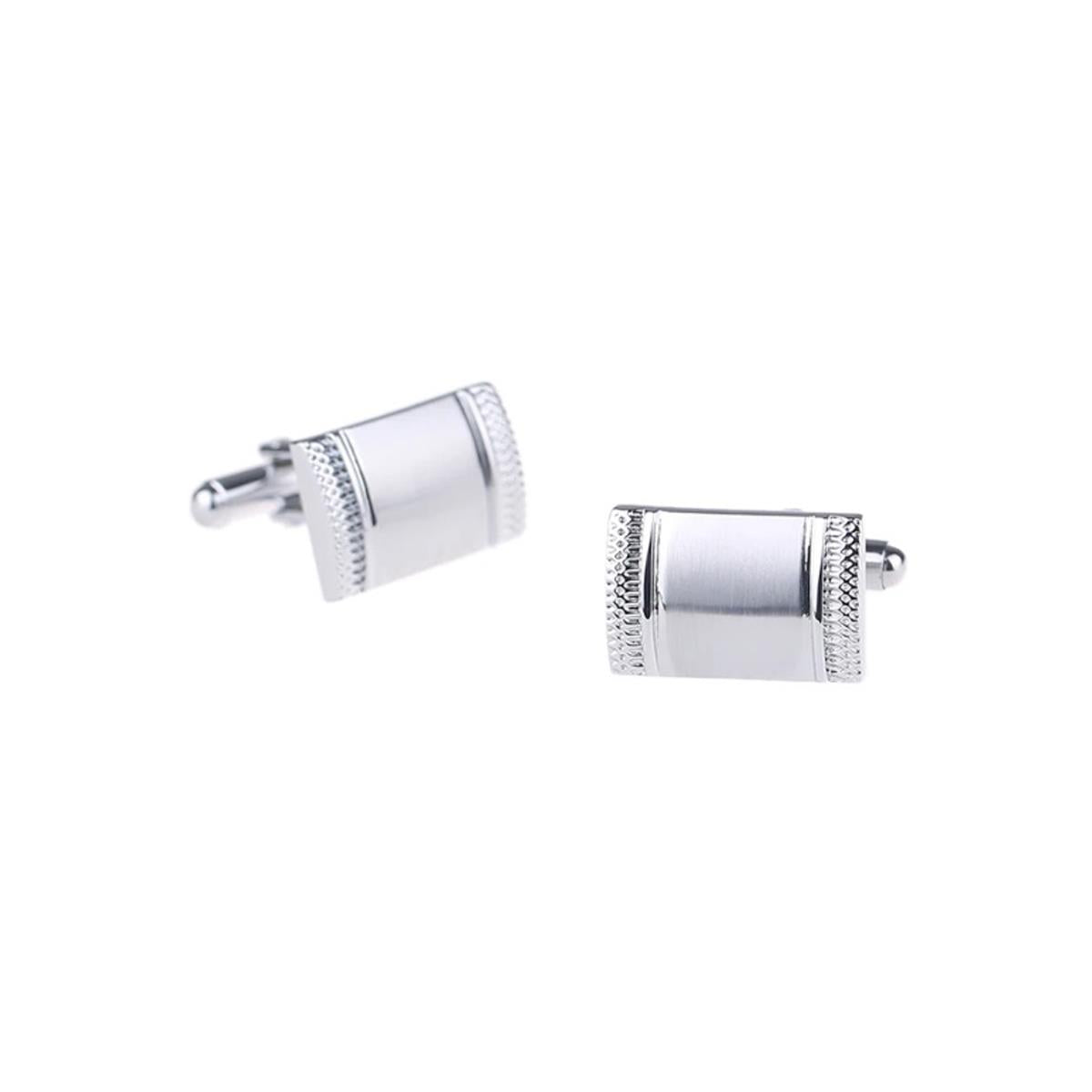 Silver Cufflinks Rectangle Shape Ridged Edge