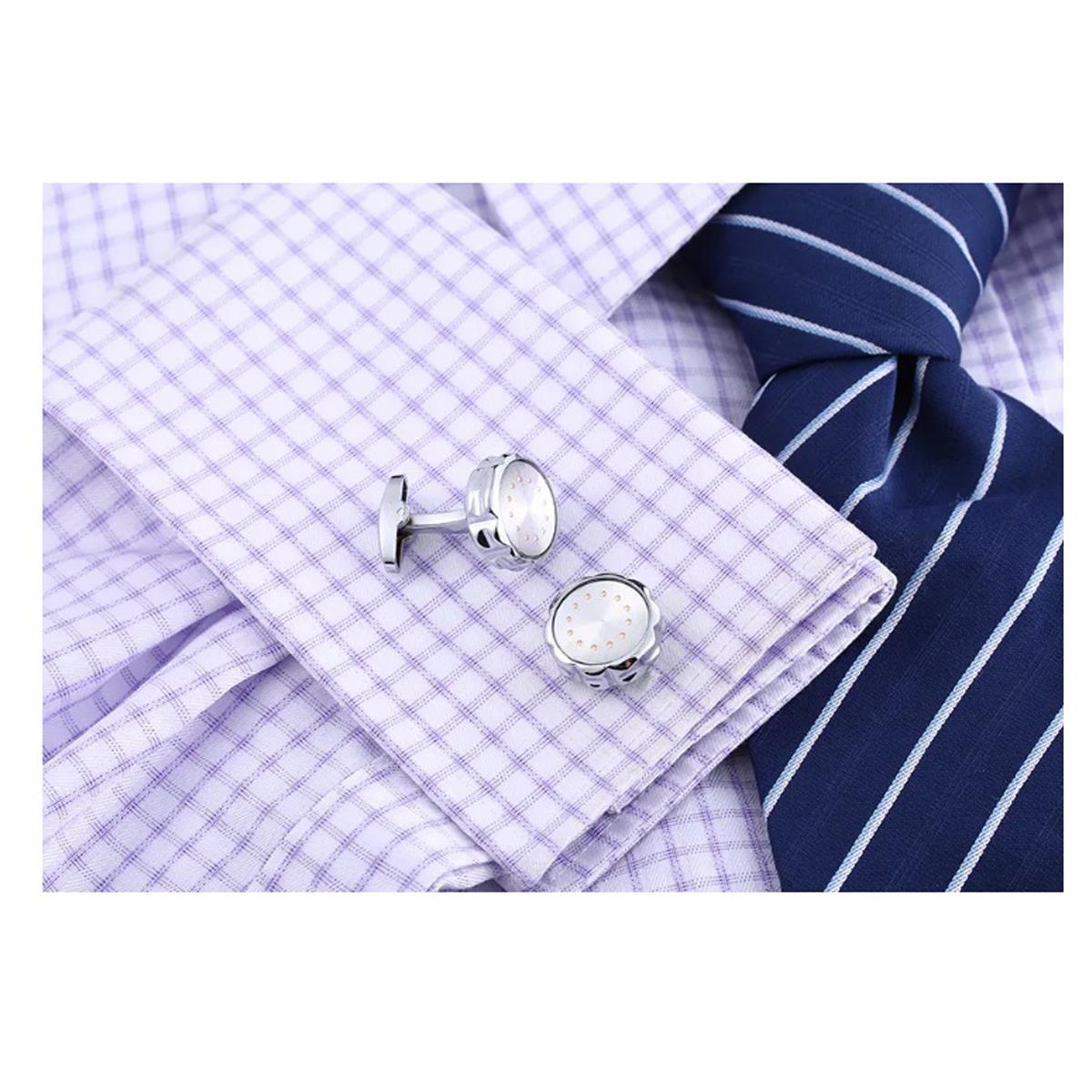 Luxury Silver Cufflinks Ridged Bezel Gold Circle