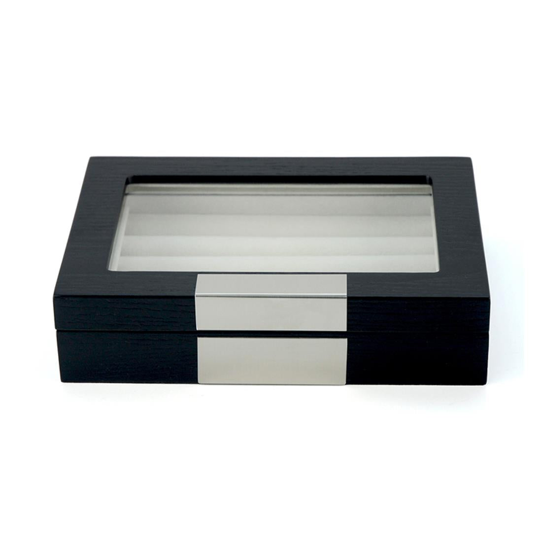 Charles William Premium Cufflink Box Safe Jewellery Storage 5 Row Glass Window Magnetic Close
