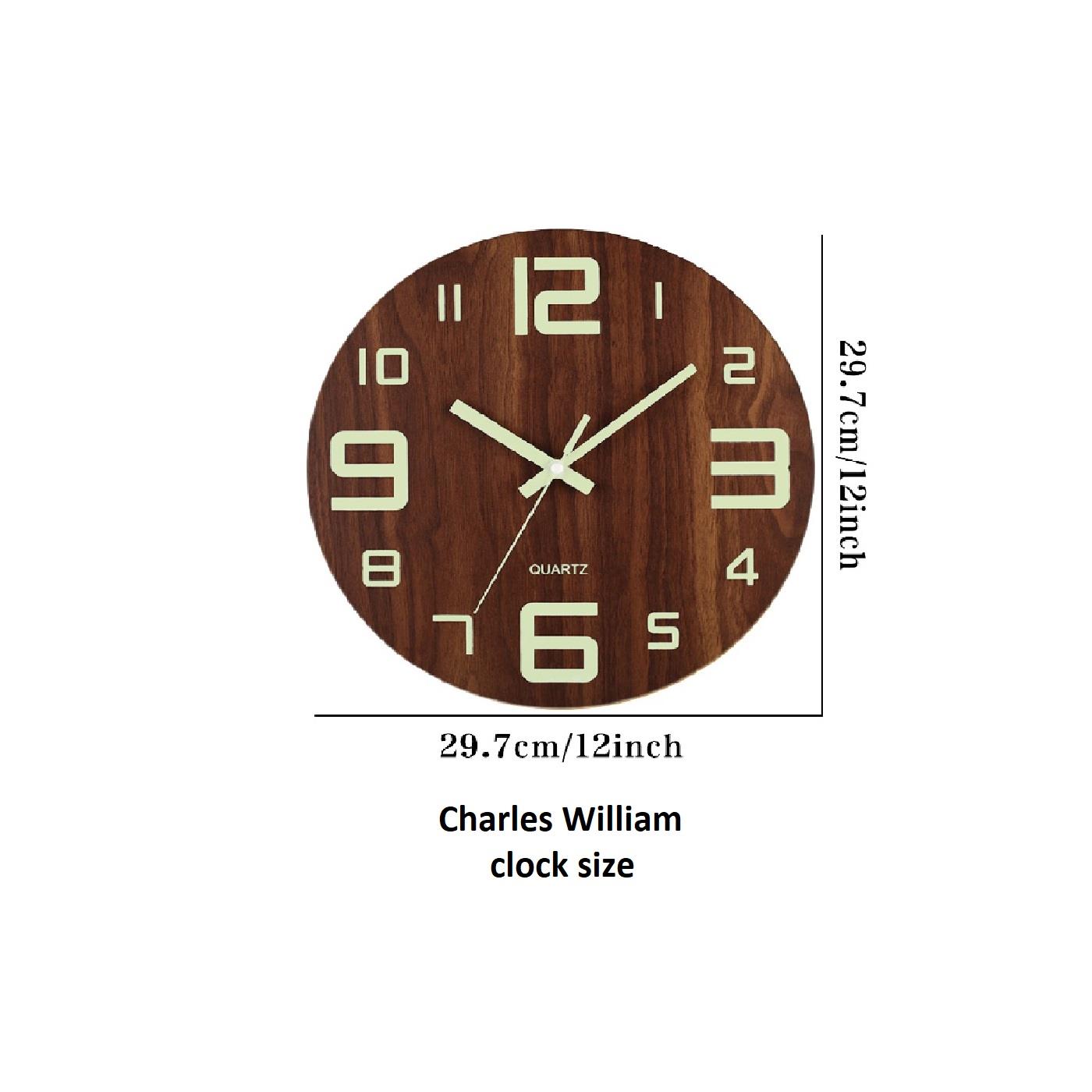 Brown Wooden Clock Silent Movement Luminous Markers