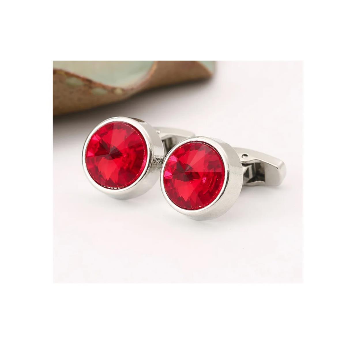Charles William Silver Red Cufflinks Shard Flash with Cufflink Box