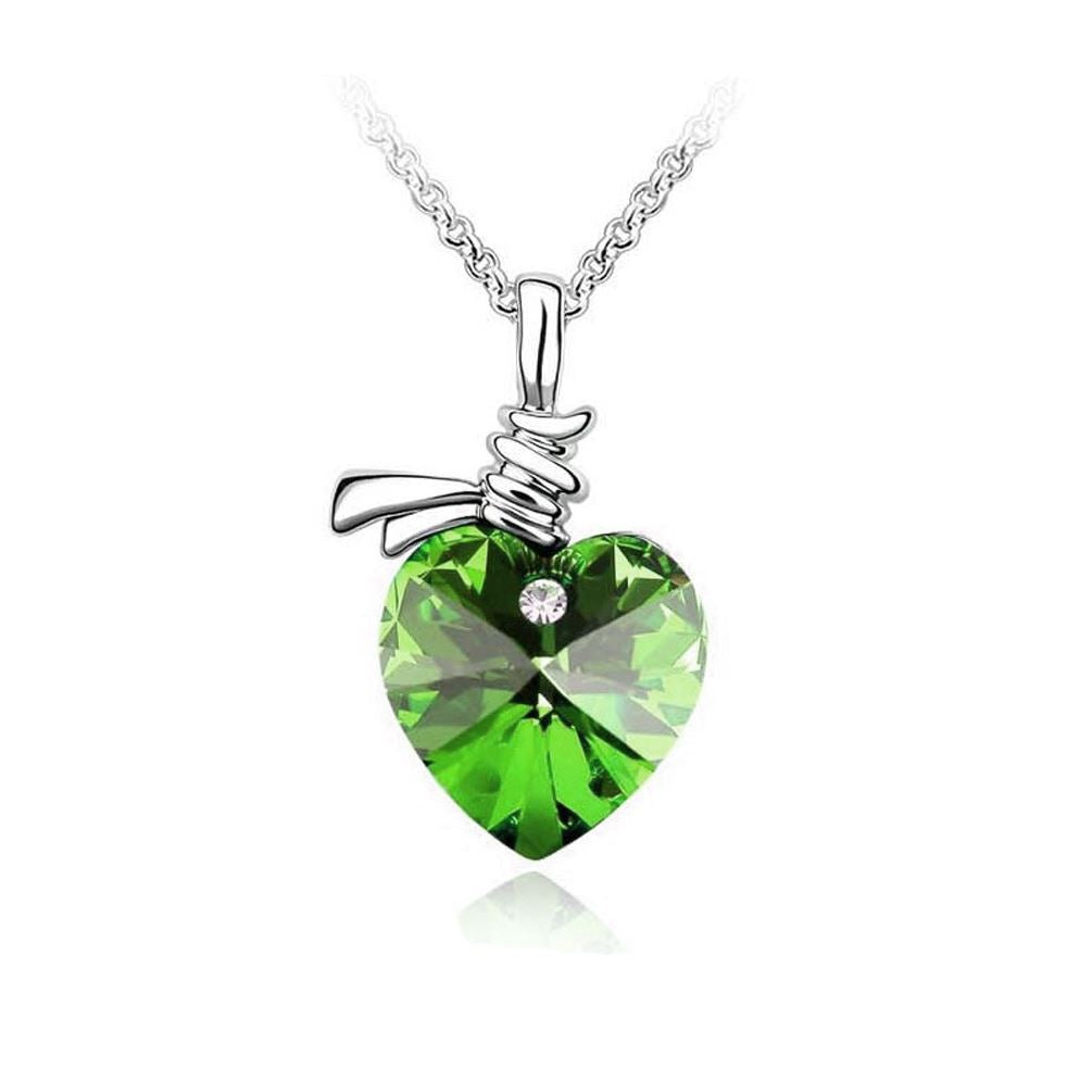 Charles William Love Heart Pendant Ribbon Necklace Green Jewellery Gift