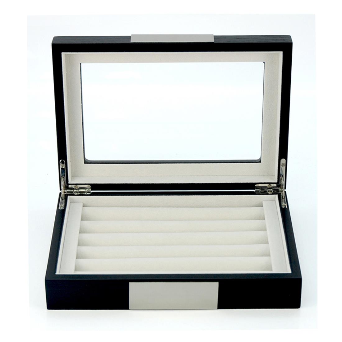 Charles William Premium Cufflink Box Safe Jewellery Storage 5 Row Glass Window Magnetic Close