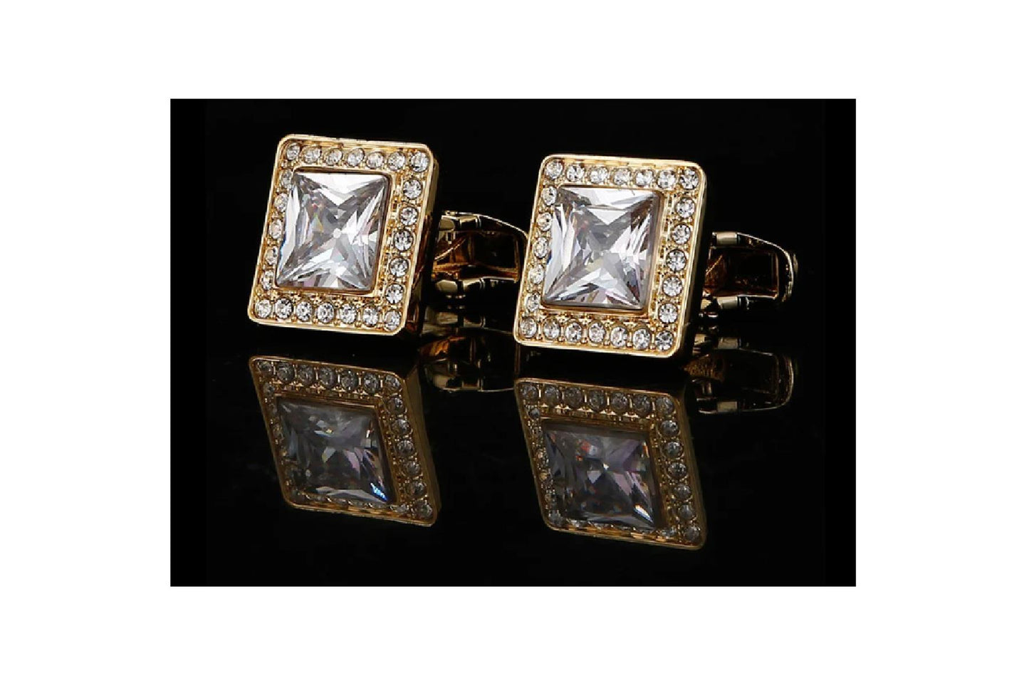 Charles William Square Gold Cufflinks with Stone Elements