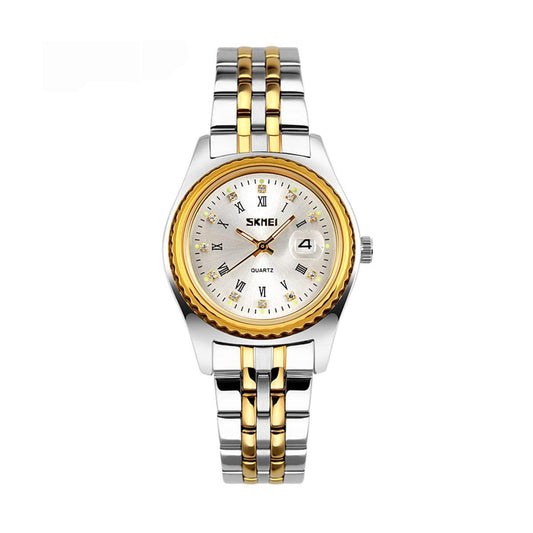 Ladies Gold Silver Watch with Date Dial Skmei Brand