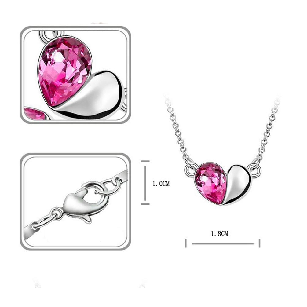 Charles William Pink Designer Love Heart Themed Crystal Silver Jewellery Necklace