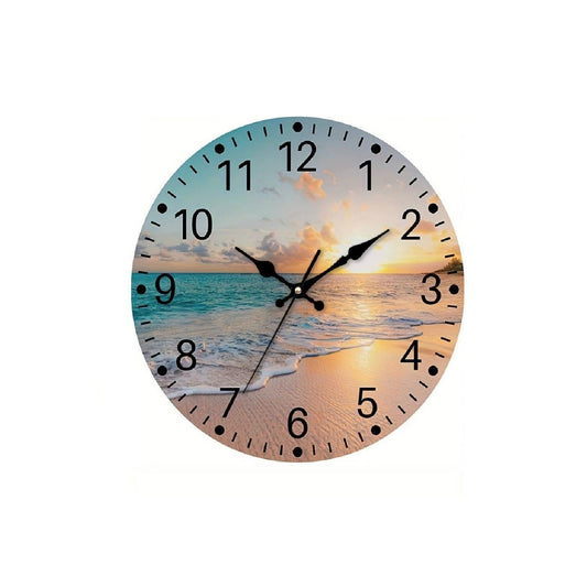 Sunset Beach Clock Wall Picture Silent Movement 30cm Face